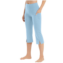Women's High Waist Stretch Capri Pants Solid Color Straight