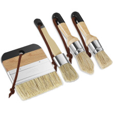 3/4/5Pcs Wax Paint Brush Set – Round Natural Bristle, Wooden Handle, Reusable for Chalk/Milk Paint & Art Crafts