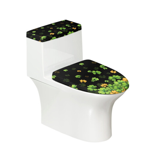 Housse de siège de toilette vert trèfle, bord élastique, douce, machine