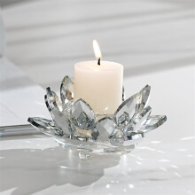 1pcs Crystal Lotus Flower Tealight Candle Holders/Glass Tea Light Candlestick Decor Decoration for Christmas Home Wedding Party,Silver Plated