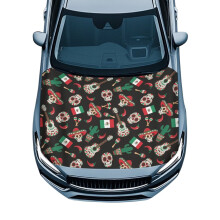 Stretchable Polyester Car Hood Cover, Waterproof Sugar Skull Design, Washable, All-Season Bonnet Protector – Compatible with Most Cars