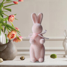 Flocked Easter Bunny Figurine Bow Tie Spring Ornament