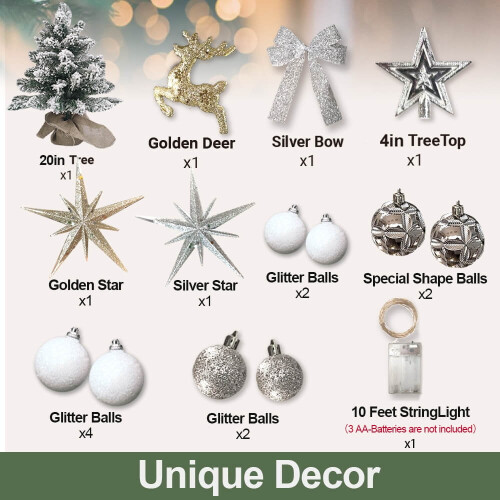 Christmas Tree Tabletop 2FT Flocked Silver with Lights 2