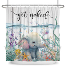 Mizhona Ocean Shower Curtain for Bathroom Funny Cute Elephant Waterproof Washable Decor for Kids with Hooks 47"x64"
