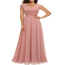 Women Lace Maxi Dress Evening Party Elegant V-Neck Dresses for Wedding Guest Solid Backless Wedding Ball Prom Formal Dress