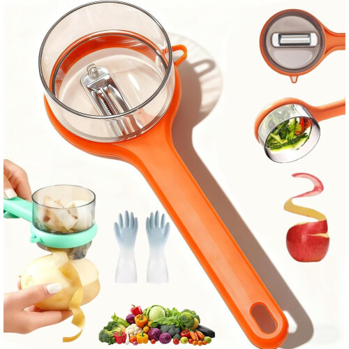 Obstschäler mit integriertem Behälter, doppelseitig, Edelstahl