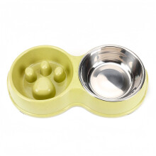 Stainless Steel Slow Feeder Bowl with Integrated Water Dish for Dogs and Cats to Improve Eating Habits