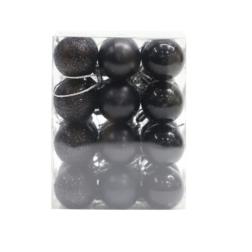 Christmas Tree Ornaments Black Plastic 30mm 24Pcs