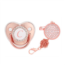 Baby Pacifier with Rhinestone Rose Gold Clips 2 pcs