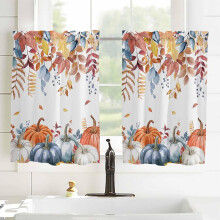Fall Pumpkin Tier Curtains 52x63 inch Watercolor Blue