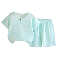 Girls 2-Piece Set Henley Top Elastic Shorts Green Size 5-6T