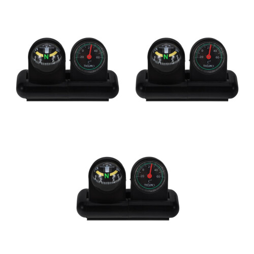 Bilkompas Vandretermometer Sort 3 stk.