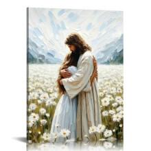 Cuadro vintage de Jesús abrazando a una mujer, lienzo de 24x36 pulgadas.