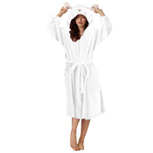 Damen-Bademantel mit Ohrenklappen, gefüttert mit Fleece, Weiß, XL