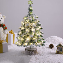 Mini Christmas Tree with LED Lights Flocked Snowy Design
