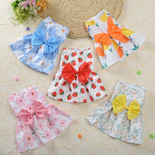Vestido de verão para cachorro, sem mangas, estilo princesa, com estampa de frutas e flores.