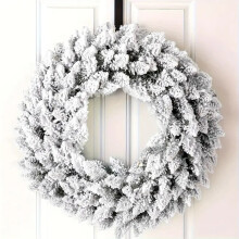 White flocked velvet Christmas wreath 45cm
