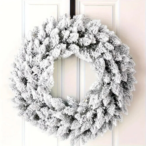 White flocked velvet Christmas wreath 45cm