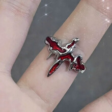 Red Crystal Glass Heart Ring Adjustable Gothic Spider Design
