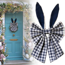 Easter Bow Black White Plaid Burlap 12 Inch