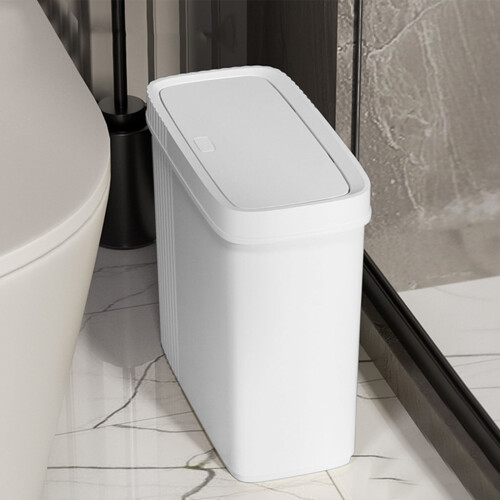 Plastic Bathroom Trash Can with Press Lid 28x27.3x13.5cm
