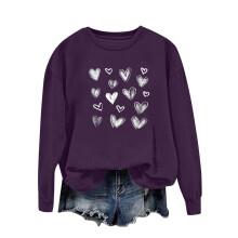 Damen-Sweatshirt mit Herzmuster, Lila, Oversize, Größe M