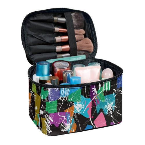 Rejse makeuptaske med børstehuller Abstrakt print polyester