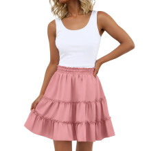 Women's Bohemian ruffled layered mini skirt pink XL