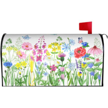 Watercolor Butterfly and Flowers Magnetic Mailbox Cover