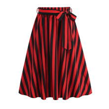 Women's striped A-line skirt high waist elastic flared