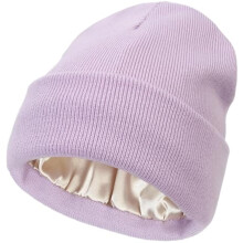Beanie Cniotáilte Líneáilte le Satin do Mhná, Dath Soladach, Méid Amháin