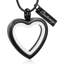 Crematie-urnketting in de vorm van een hart van helder glas met doos en vulling.