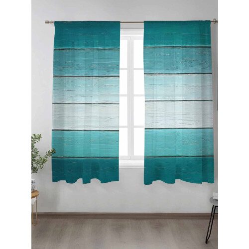 Teal Green Gradient Sheer Curtains 52x63 in, Wood Grain 1