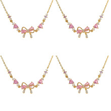 Adjustable Bow Charm Bracelet Gold Silver Beaded Zircon 4PCS
