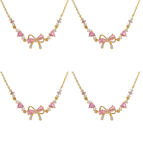 Adjustable Bow Charm Bracelet Gold Silver Beaded Zircon 4PCS