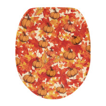 Tapa de inodoro redonda alargada con diseño de hoja de arce y calabaza