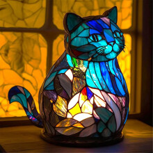 Lampe chat vintage LED en vitrail, veilleuse alimentée par USB