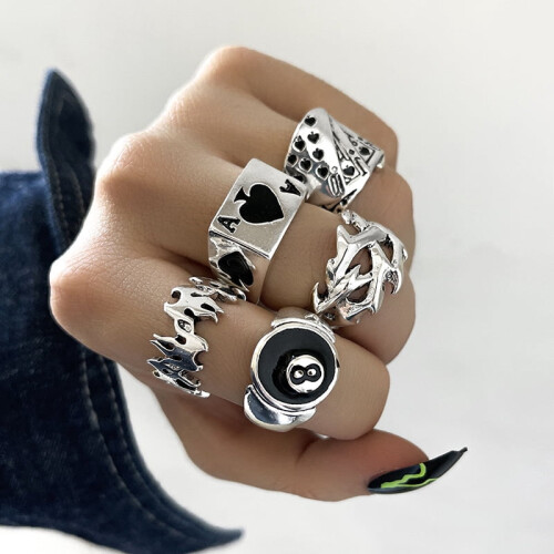 Gothic Skeleton Ring Set Unisex Punk Grunge Style