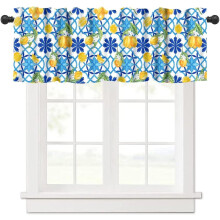 Lemon Floral Window Valance Curtains Italian Navy Blue