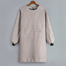 Cotton-Linen Kitchen Apron Long Sleeve Waist-Length
