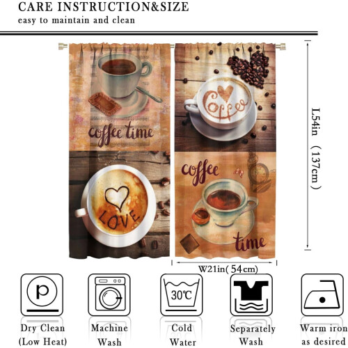 Coffee Theme Rustic Kitchen Curtains 2 Panels 42x54 inch 1