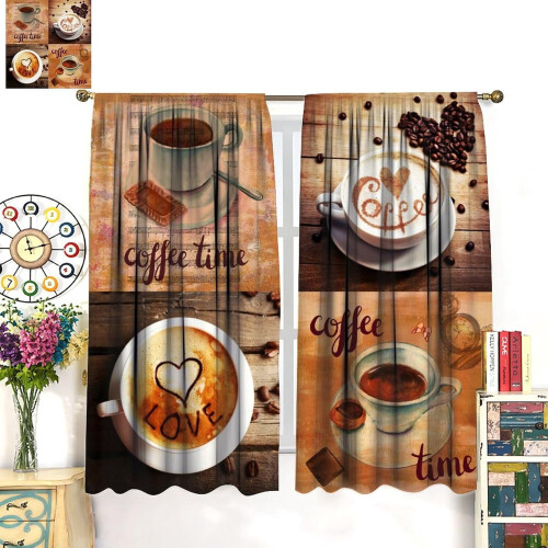 Coffee Theme Rustic Kitchen Curtains 2 Panels 42x54 inch 2