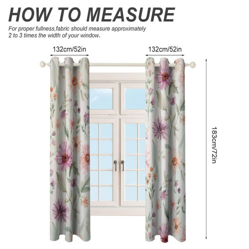 Floral Curtain Set Watercolor Design 2 Panels 1
