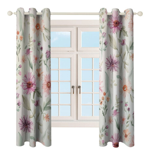 Floral Watercolor Curtain Set 2 Panels 2