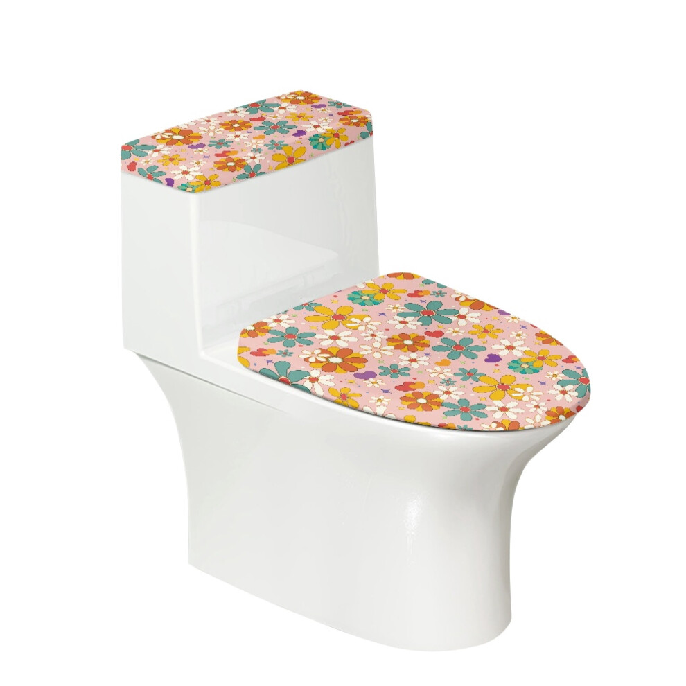 Flowers Pattern Toilet Dust Cover Set With Elastic Edge 952399393426