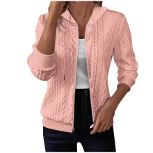Women's Cable Knit Hoodie Solid Color Zip-Up Long Sleeve