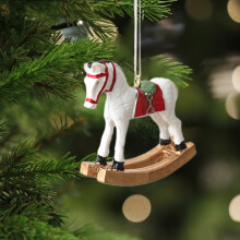 White Wooden 3D Rocking Horse Ornament Christmas Decor
