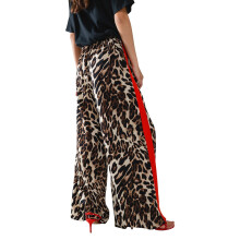 Women's Leopard Print Red Drawstring Wide Leg Pants