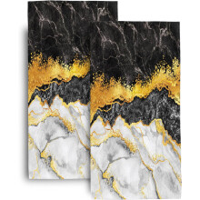 Black Gold Marble Hand Towels Set of 2 14x28 Inch