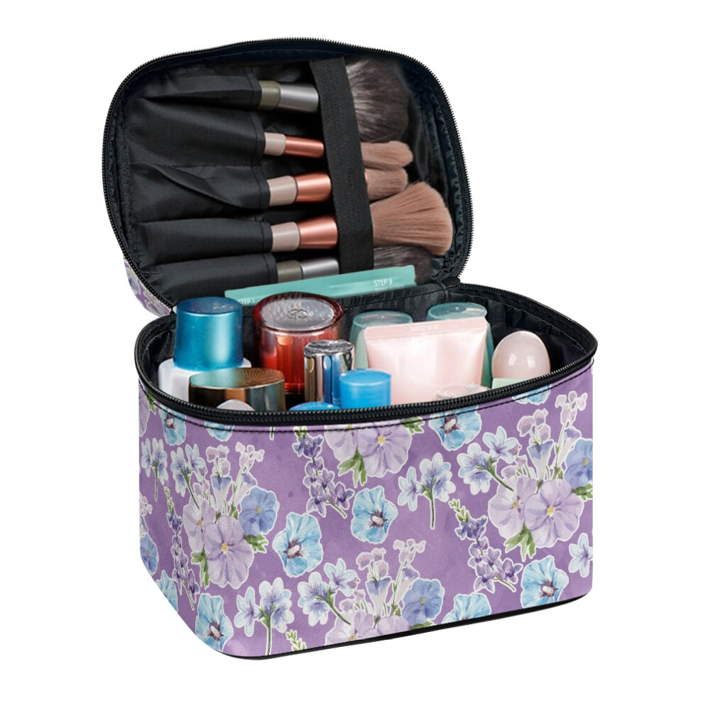 Floral Purple Polyester Cosmetic Bag Large Capacity